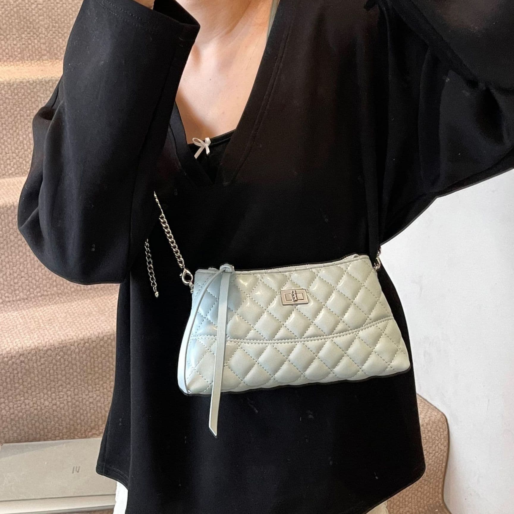 キルティングバッグ キルティングバッグ 菱形ステッチ ミニショルダーポーチ