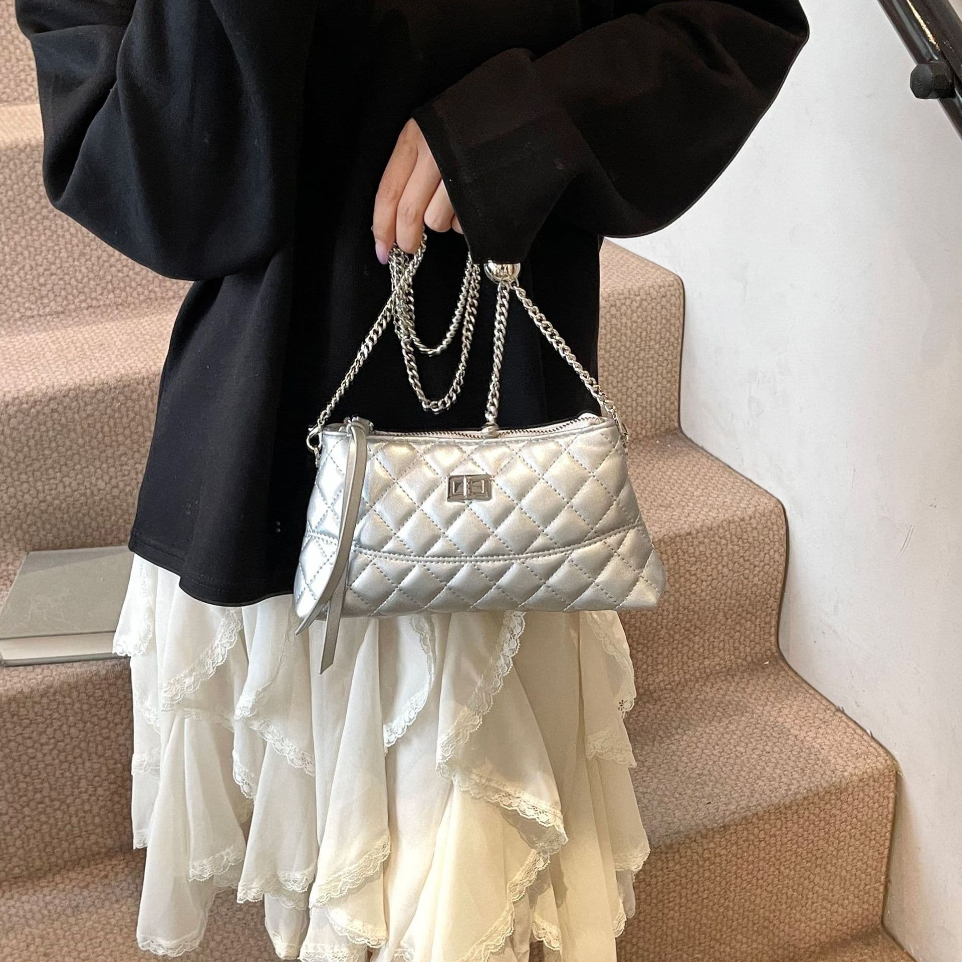 キルティングバッグ キルティングバッグ 菱形ステッチ ミニショルダーポーチ