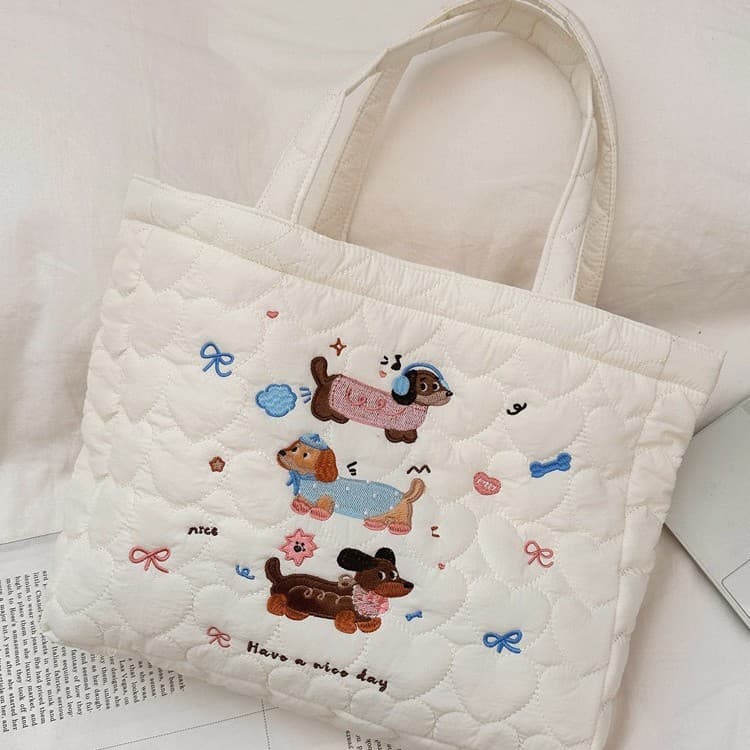 キルティングバッグ わんちゃん総柄キルティングトートバッグ