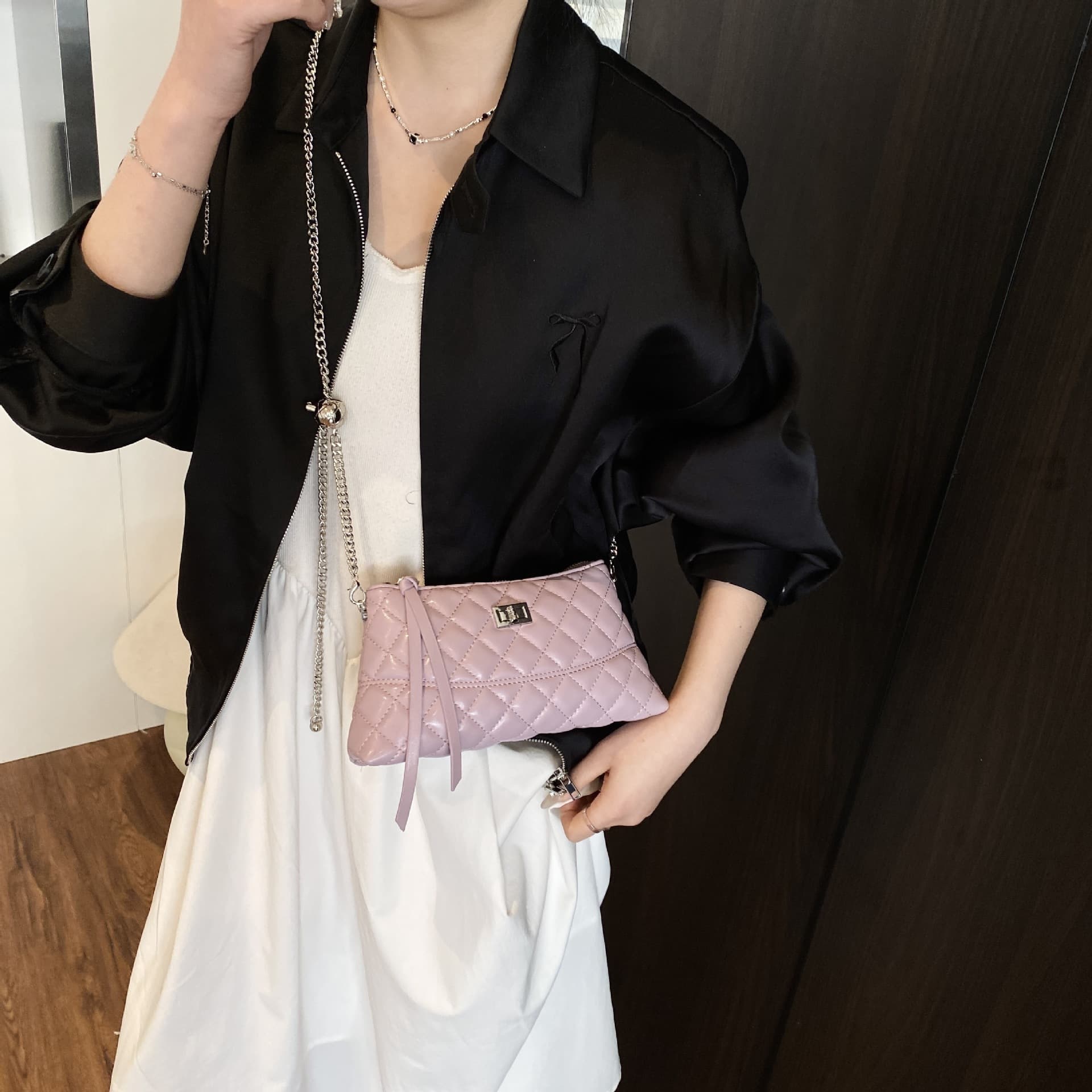 キルティングバッグ キルティングバッグ 菱形ステッチ ミニショルダーポーチ